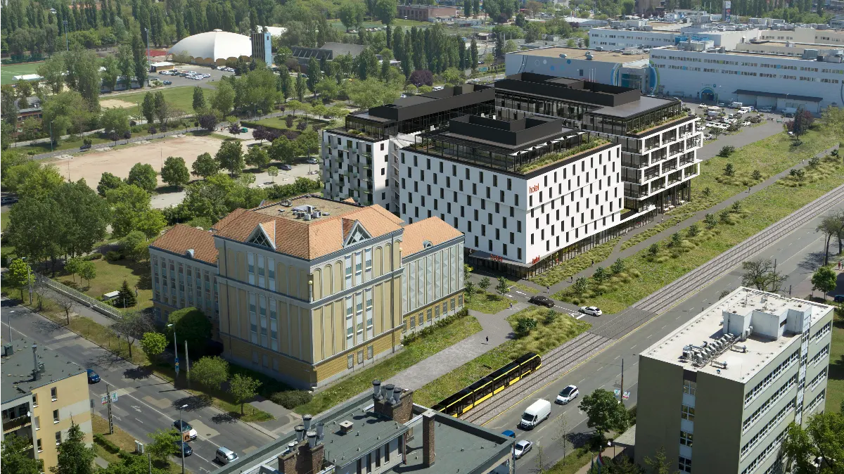 Többek között klímafödém felhasználásával épülő M76 lakó-, szálloda- és irodafunkciókat egyesítő épületkomplexum látványterve – INETON 
